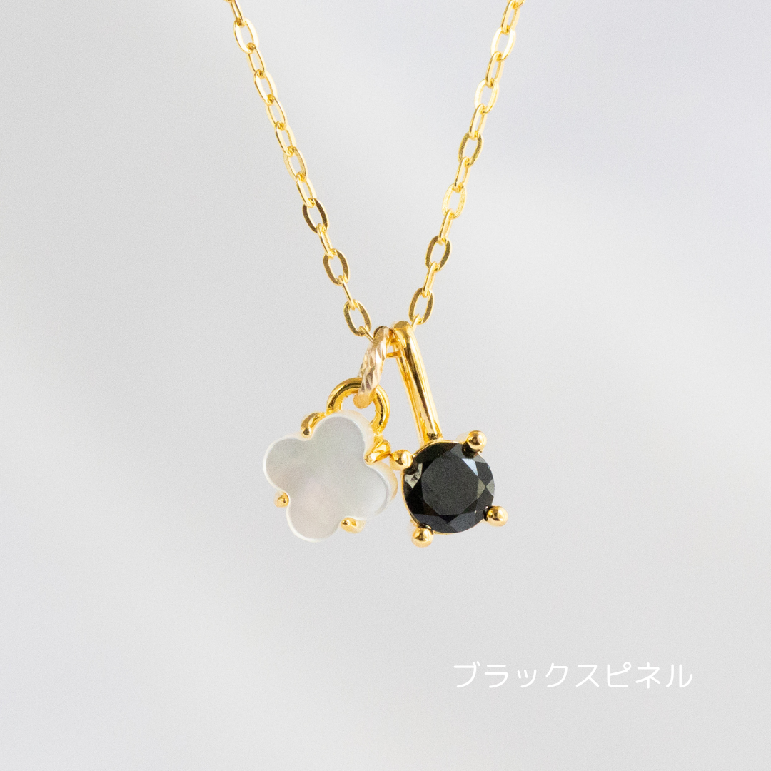 【6colors】ホワイトシェルフラワー×天然石チャーム 2wayネックレス（Silver925 18Kgp／ロジウム）