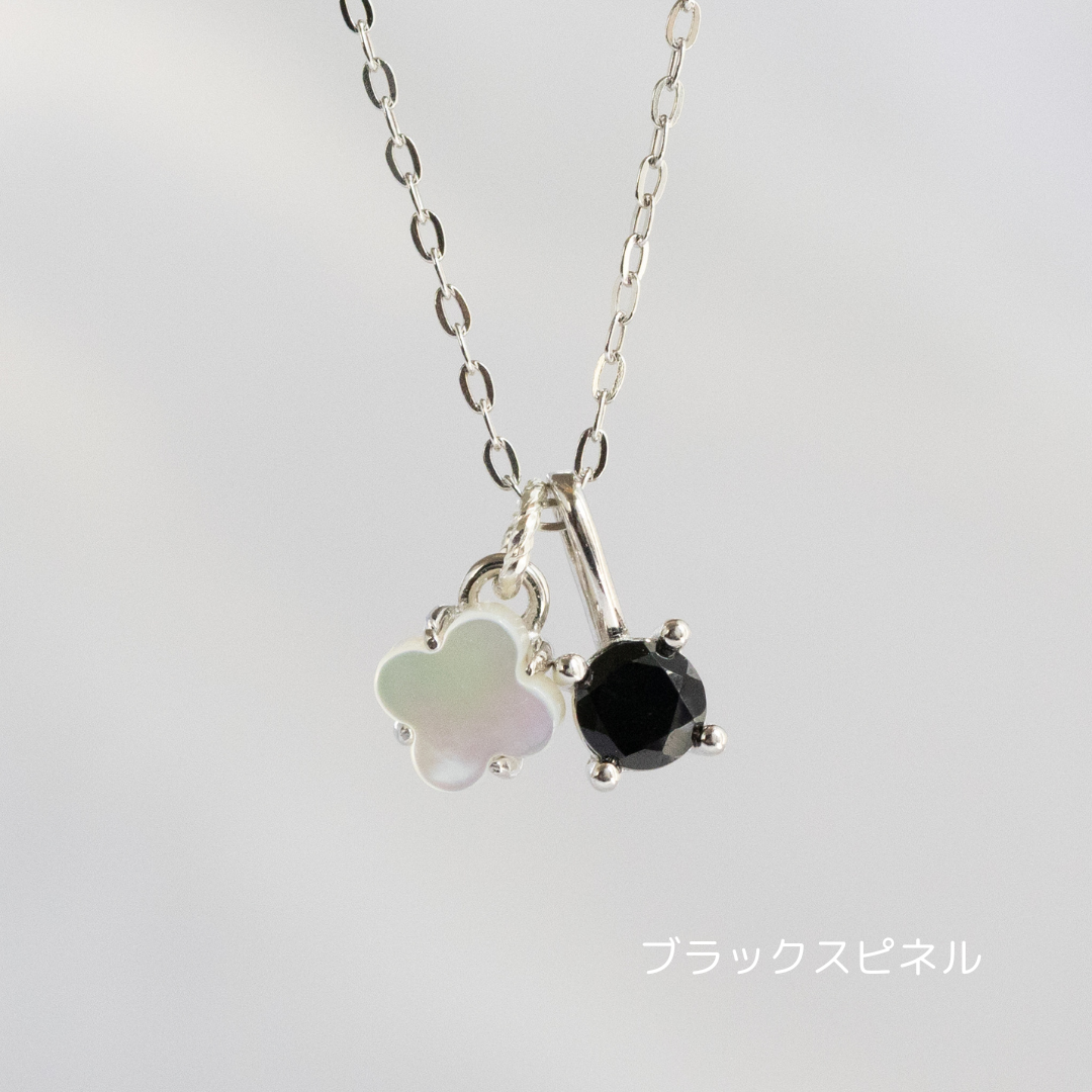【6colors】ホワイトシェルフラワー×天然石チャーム 2wayネックレス（Silver925 18Kgp／ロジウム）