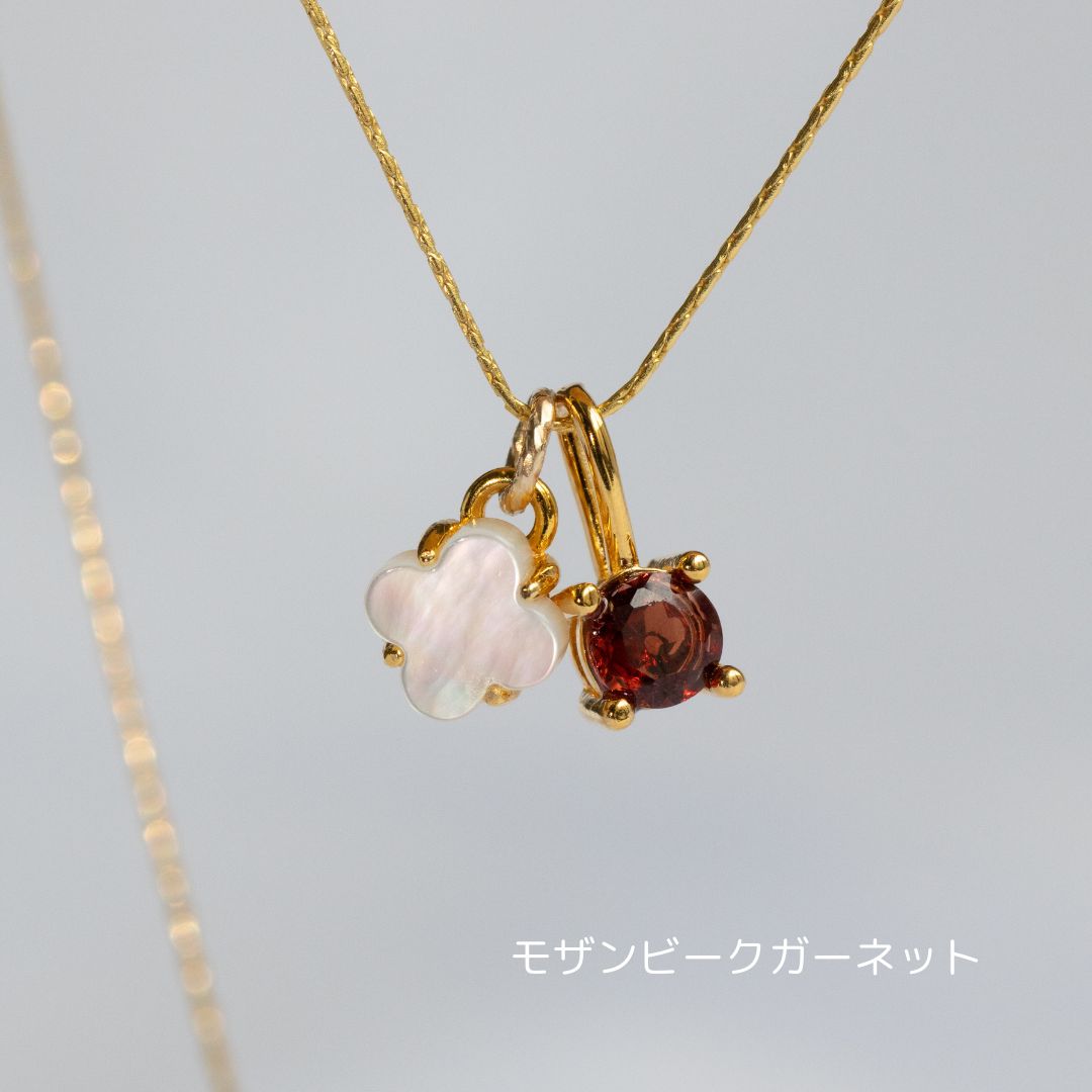 【2Way仕様】ホワイトシェルフラワー×天然石チャームネックレス
