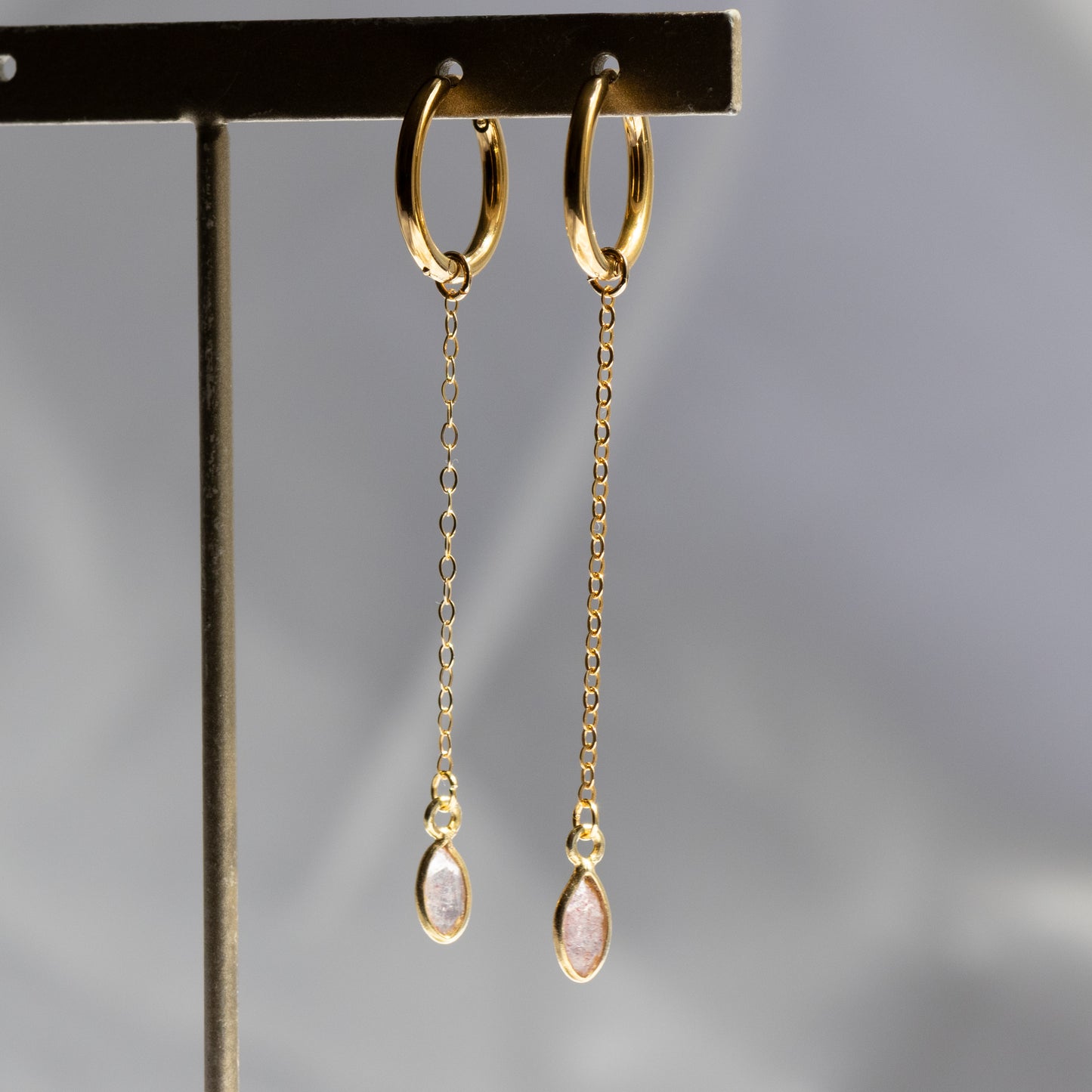 【ピアス／イヤリング】ピンクエピドート チェーンピアス