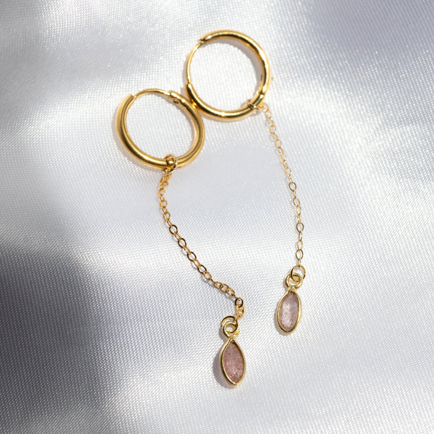 【ピアス／イヤリング】ピンクエピドート チェーンピアス