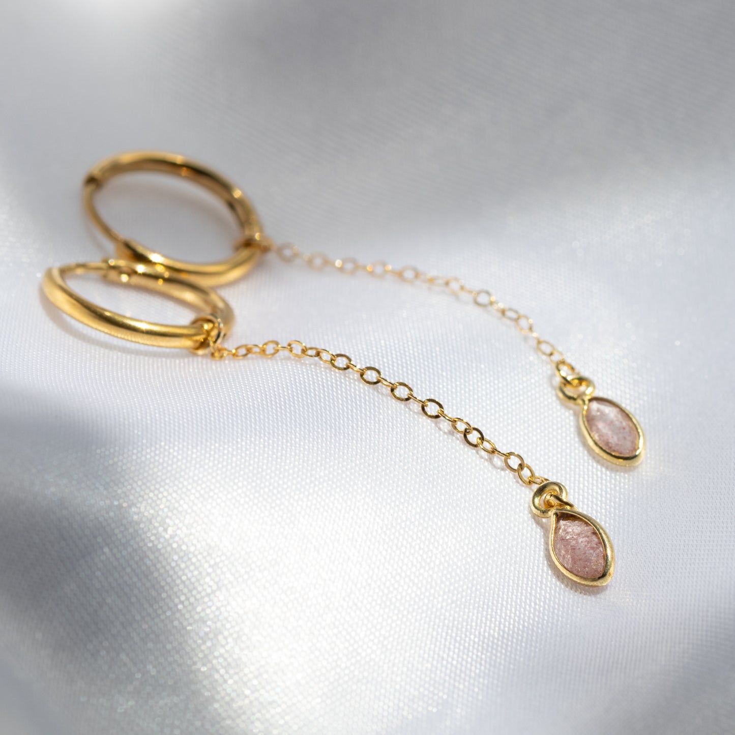 【ピアス／イヤリング】ピンクエピドート チェーンピアス