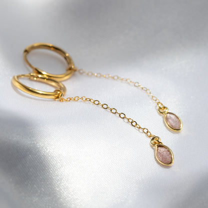 【ピアス／イヤリング】ピンクエピドート チェーンピアス