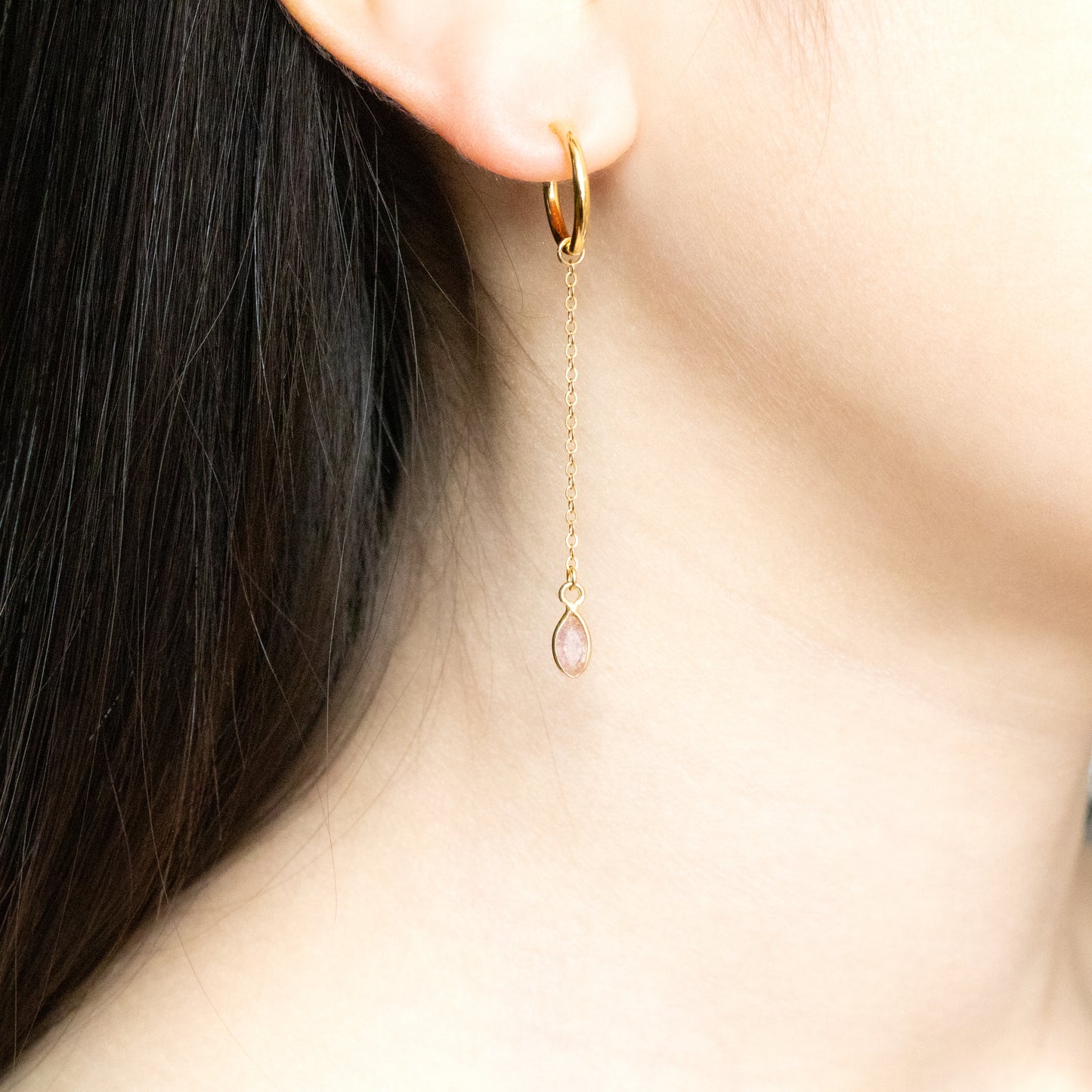 【ピアス／イヤリング】ピンクエピドート チェーンピアス