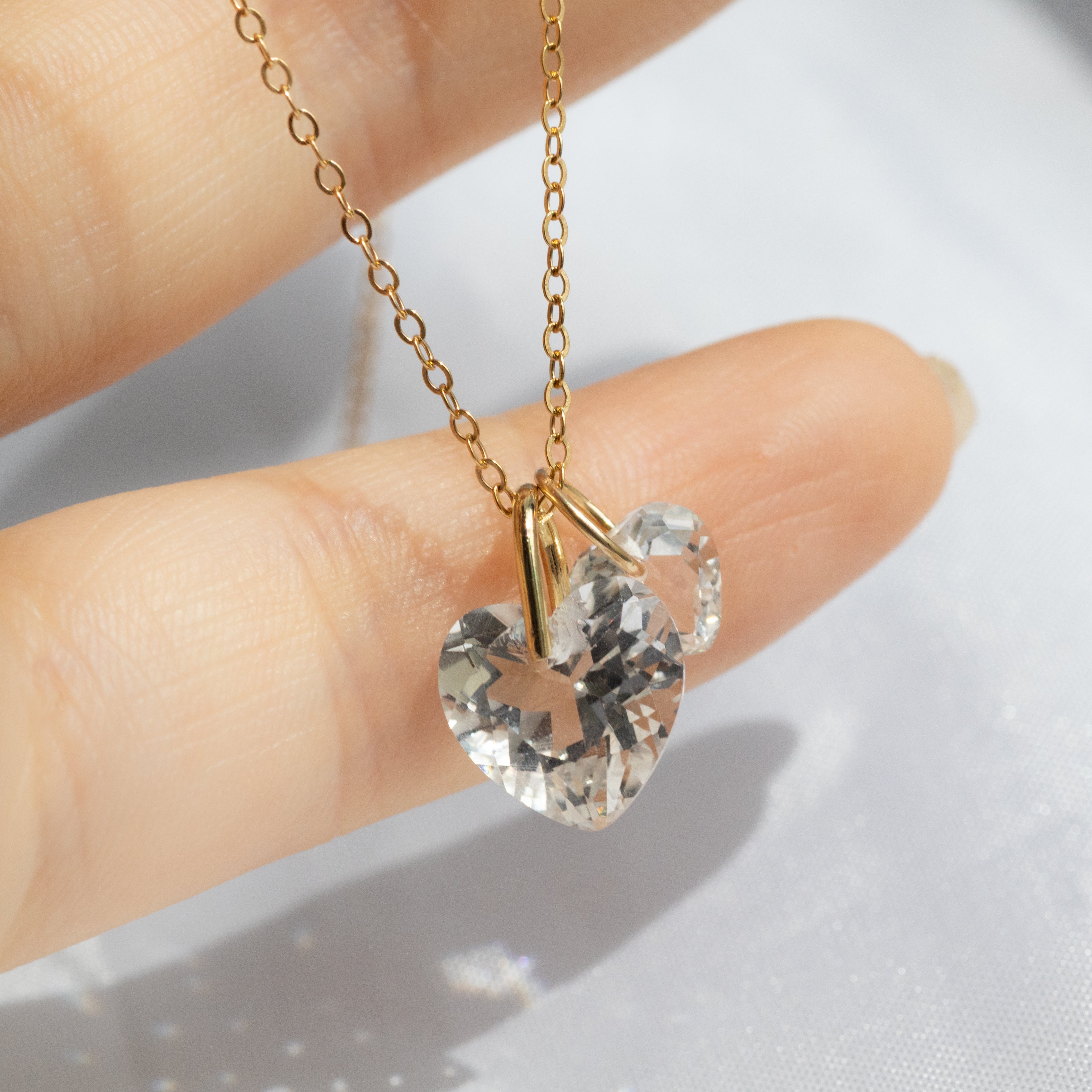 14kgfネックレス】宝石質AAAクリスタル ハートシェイプ