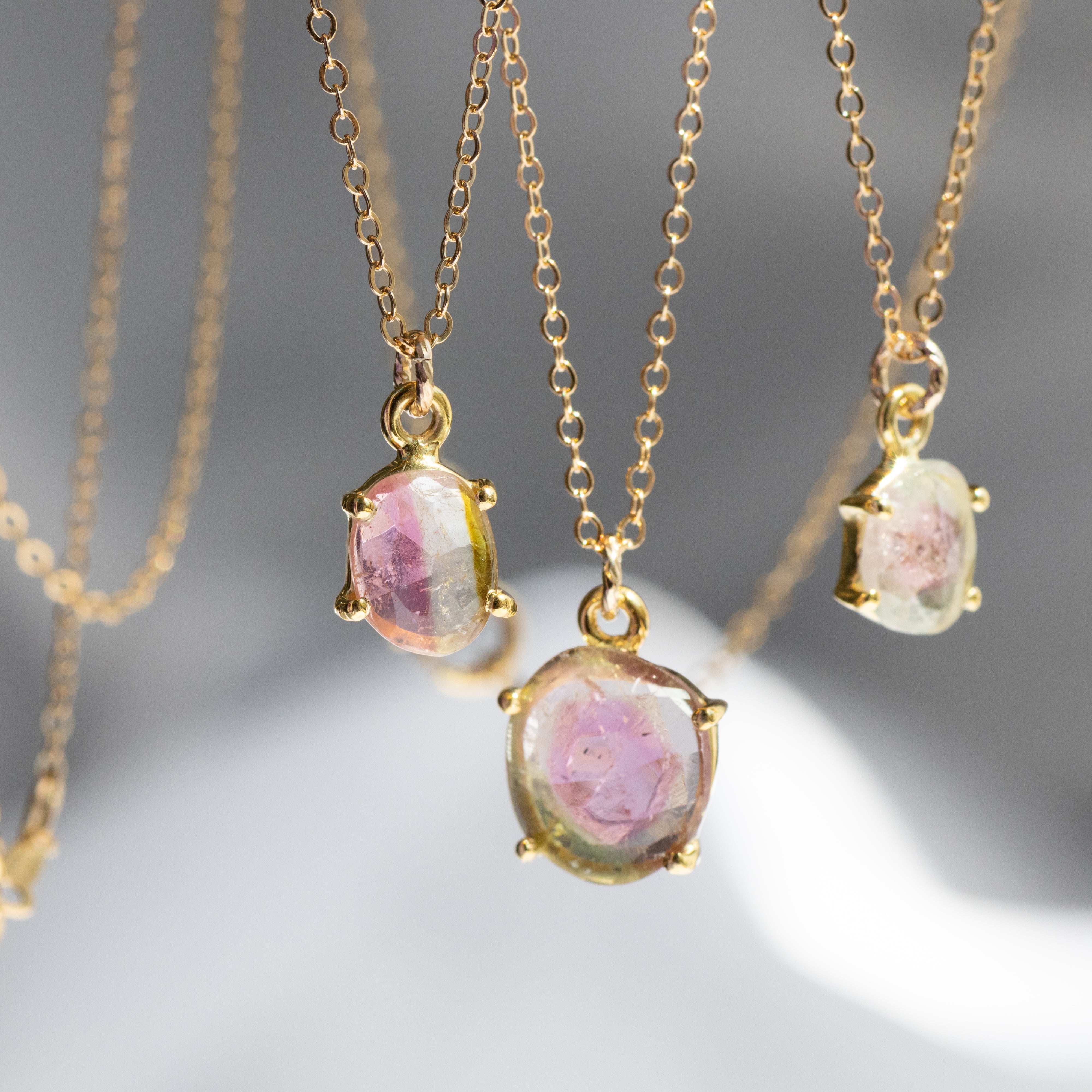 3点限定】1点もの天然バイカラートルマリンネックレス（14kgf