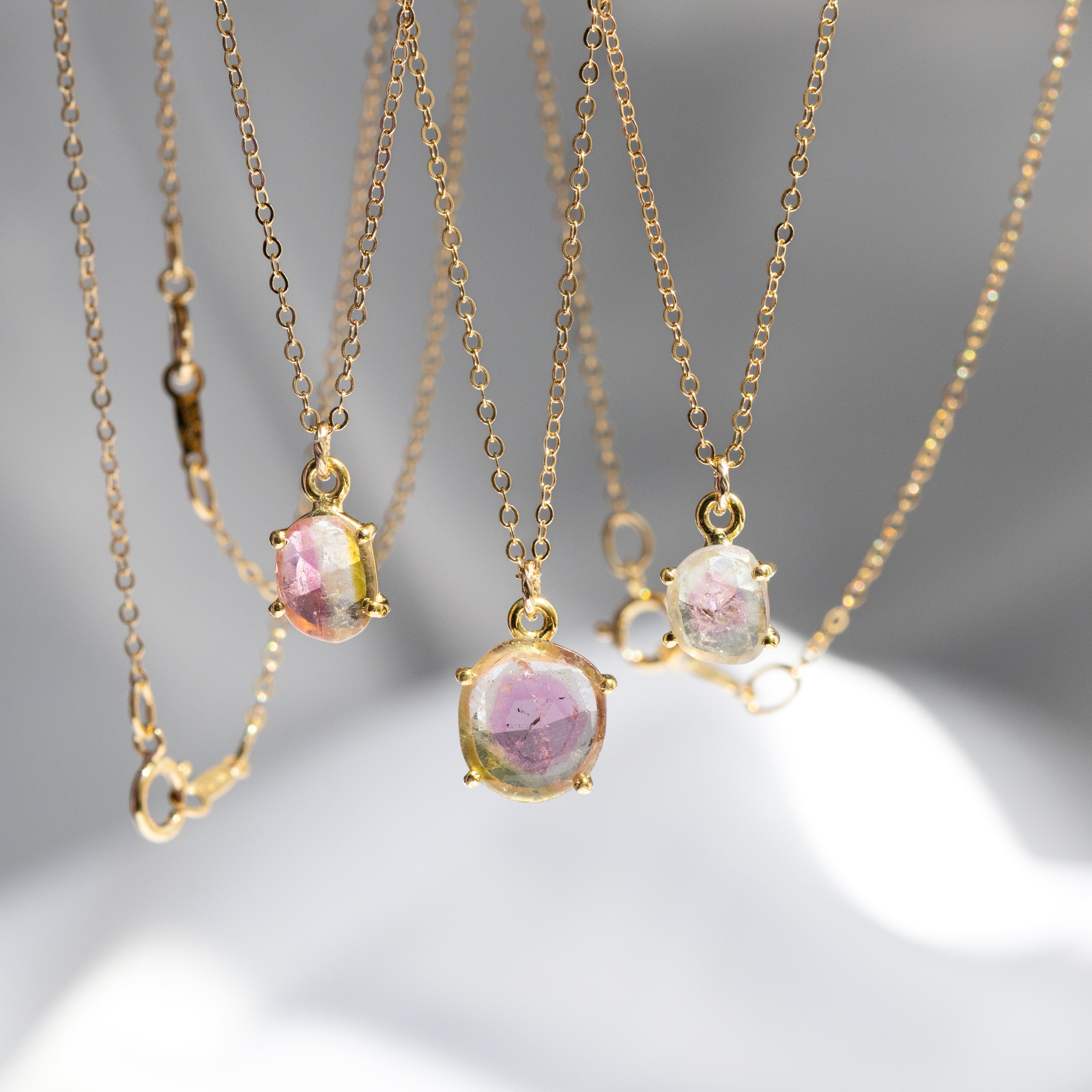 NEY0018⭐️トルマリン3連ネックレス 3点限定】1点もの天然バイカラートルマリンネックレス（14kgf
