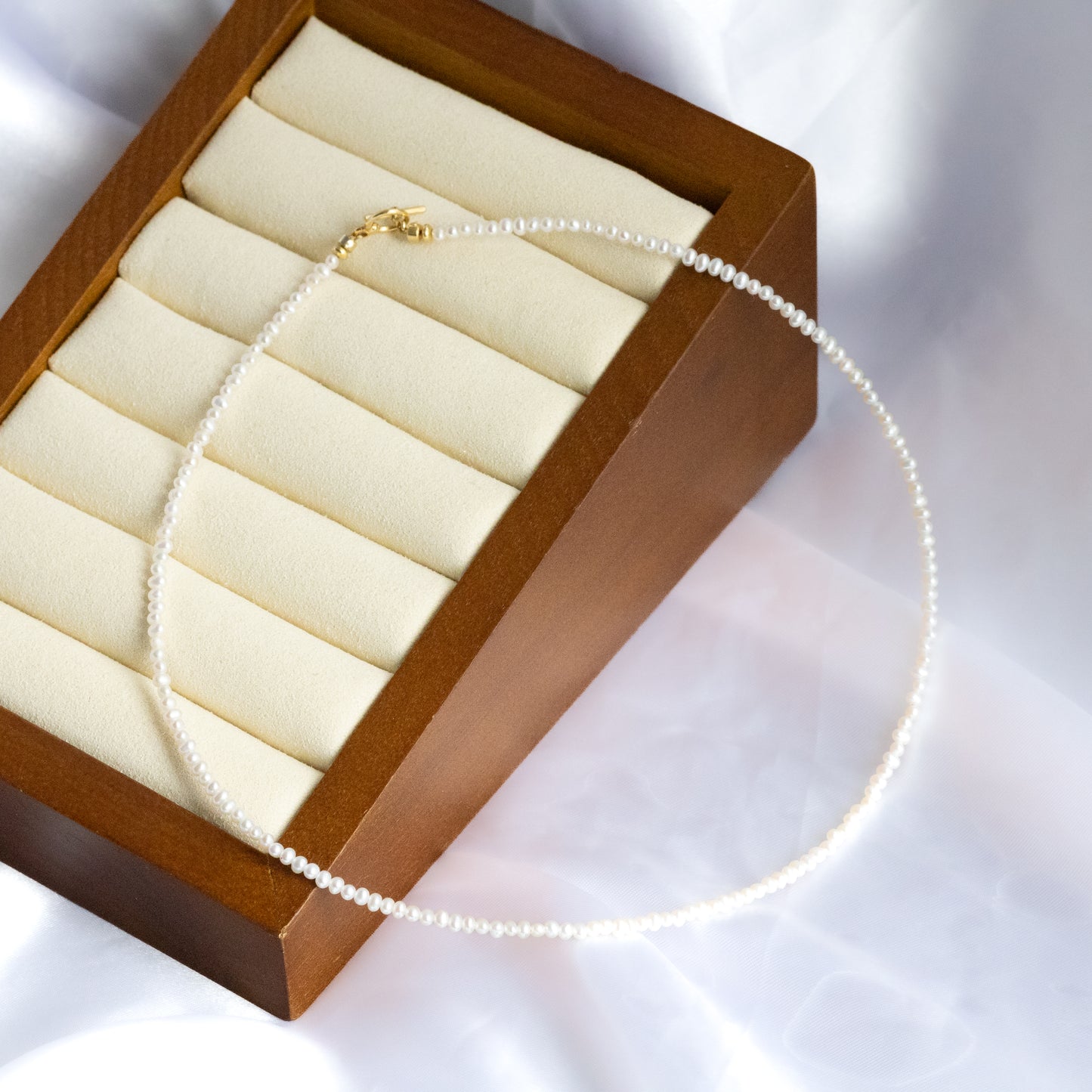 【上品ホワイト】淡水パール マンテルショートネックレス（Silver925 18kgp）