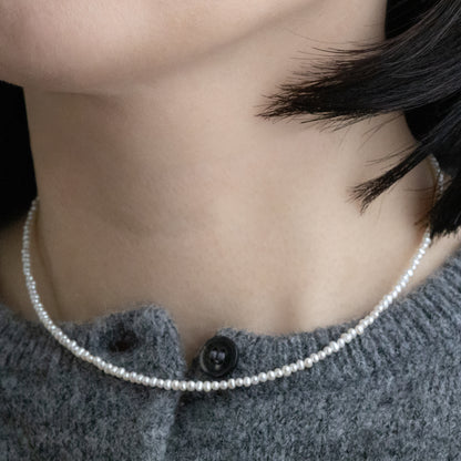 【上品ホワイト】淡水パール マンテルショートネックレス（Silver925 18kgp）