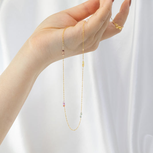 【14kgfネックレス】宝石質マルチカラーサファイアネックレス