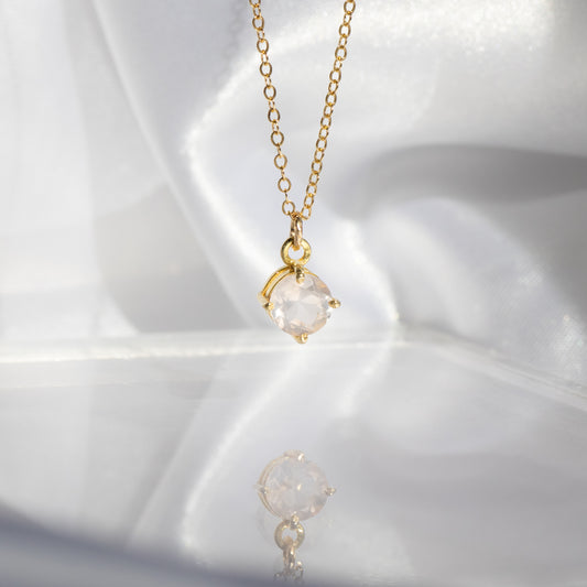 【14kgfネックレス】宝石質AAAローズクォーツ ラウンドネックレス