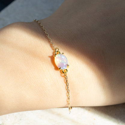 【14kgfチェーン】宝石質エチオピアンウォーターオパール オーバルブレスレット