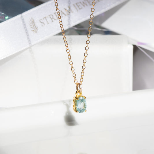 【Holiday collection】宝石質AAA天然ブルージルコン ネックレス（14kgfチェーン）