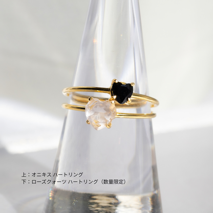 【上質な艶】宝石質AAAオニキス ハートリング（Silver925 18kgp）
