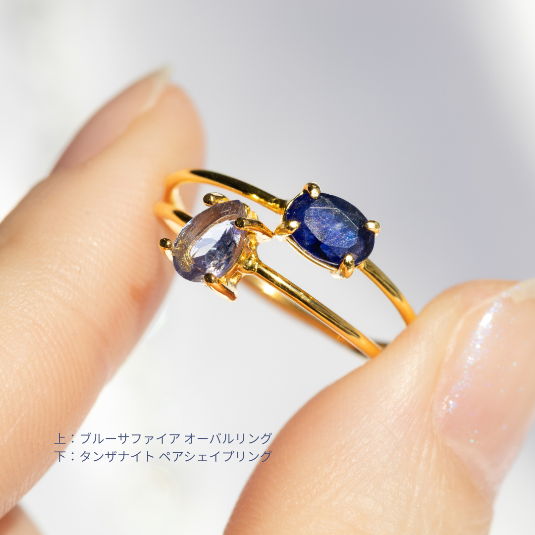 【透明感】宝石質AAAタンザナイト ペアシェイプリング（Silver925 18kgp）