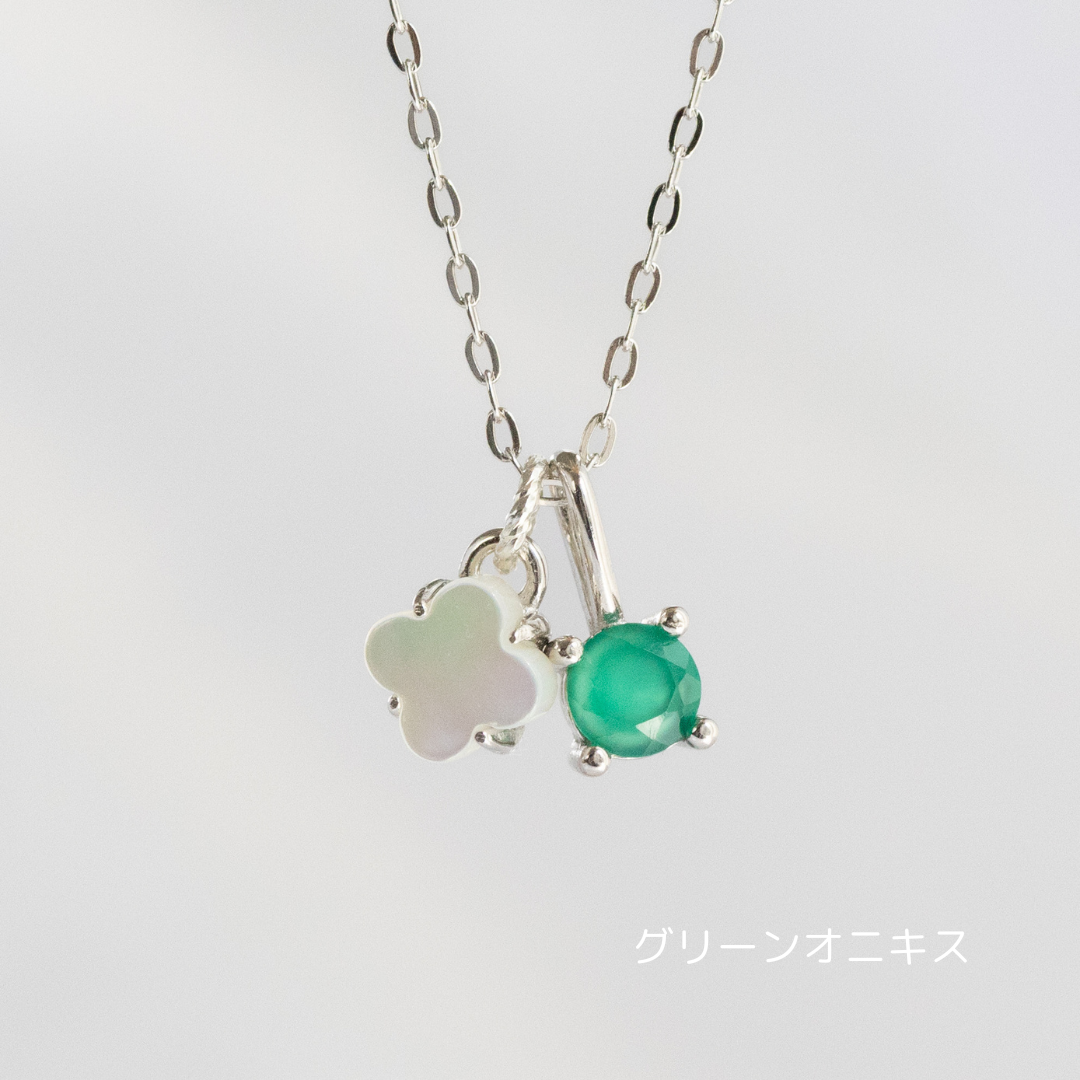 【6colors】ホワイトシェルフラワー×天然石チャーム 2wayネックレス（Silver925 18Kgp／ロジウム）