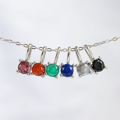 【6colors】ホワイトシェルフラワー×天然石チャーム 2wayネックレス（Silver925 18Kgp／ロジウム）