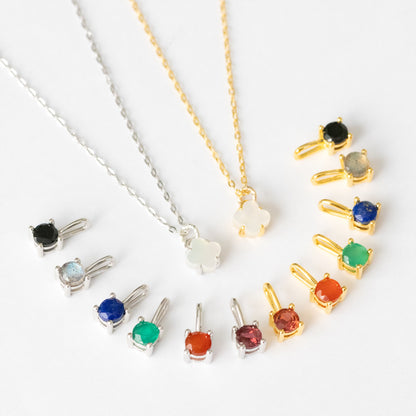 【6colors】ホワイトシェルフラワー×天然石チャーム 2wayネックレス（Silver925 18Kgp／ロジウム）