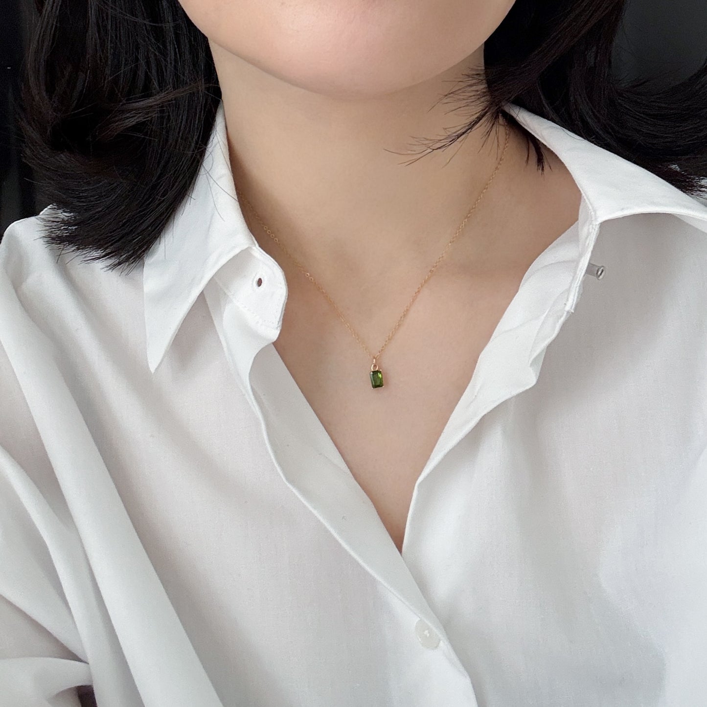 【上品】宝石質AAAクロムダイオプサイド レクタングルネックレス（14kgf）