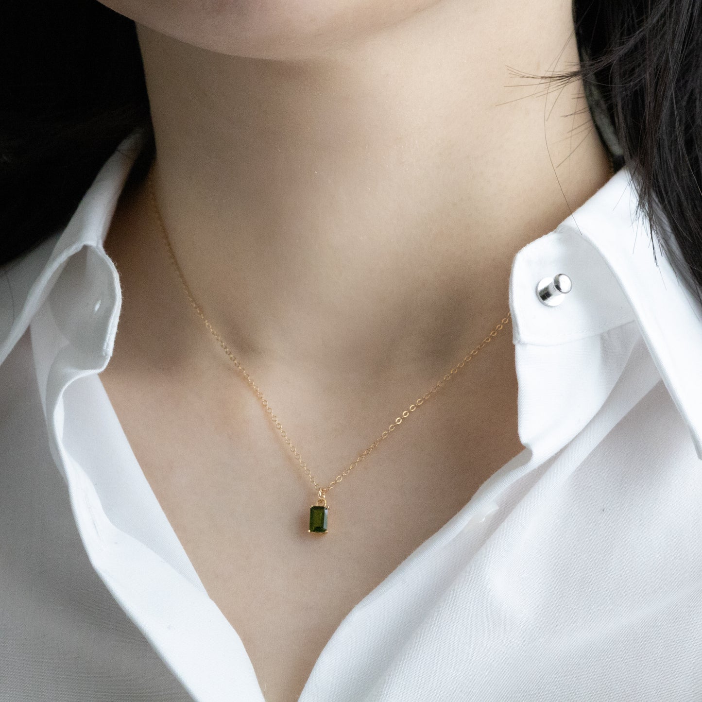 【上品】宝石質AAAクロムダイオプサイド レクタングルネックレス（14kgf）