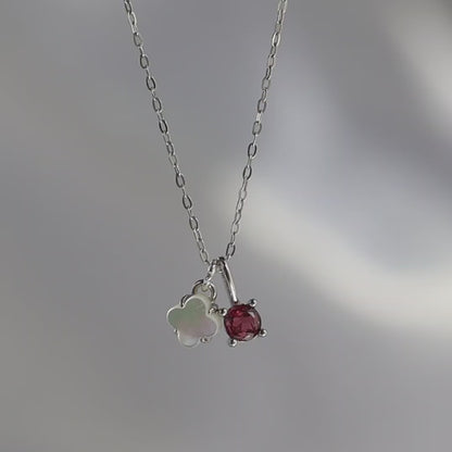 【6colors】ホワイトシェルフラワー×天然石チャーム 2wayネックレス（Silver925 18Kgp／ロジウム）