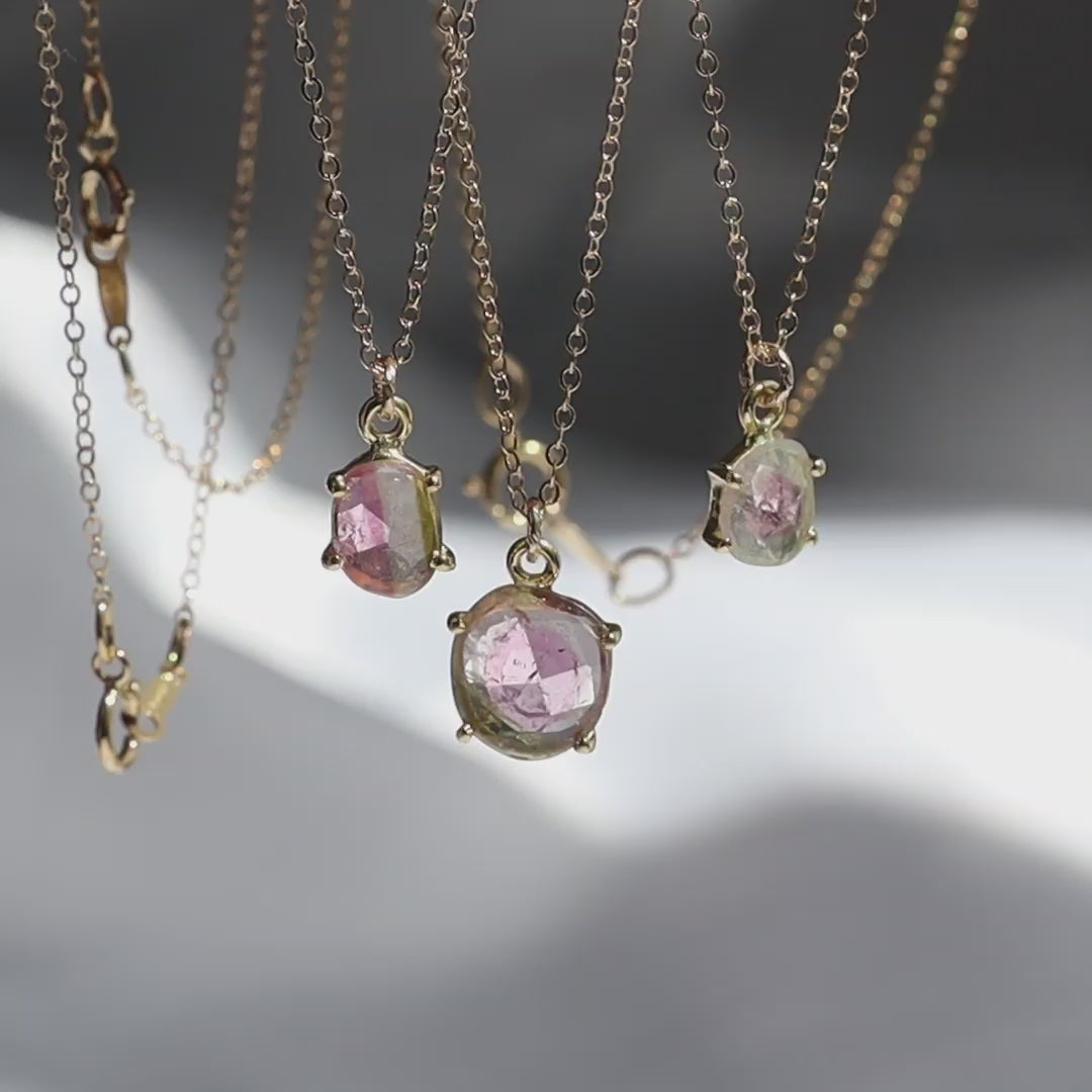 3点限定】1点もの天然バイカラートルマリンネックレス（14kgf